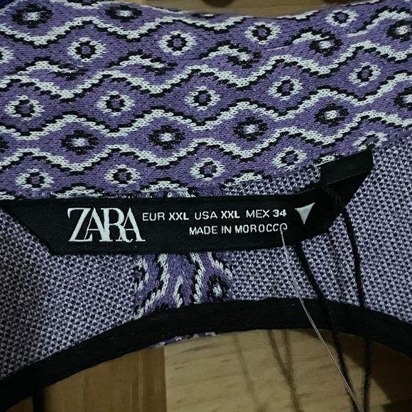 Zara Purple Geometric Patterned Bodysuit with Collar and v neck -Size XXL NWOT - Picture 7 of 12